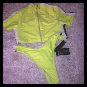 Swim - Neon Two Piece Swimsuit With Exposed Zipper Swim - Neon Two Piece Swimsuit With Exposed Zipper
